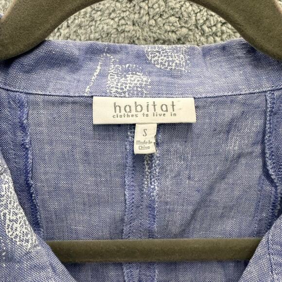 Habitat Clothes to Live In XS Linen Blend Blue Blouse Floral Button Up Coastal - Picture 3 of 10